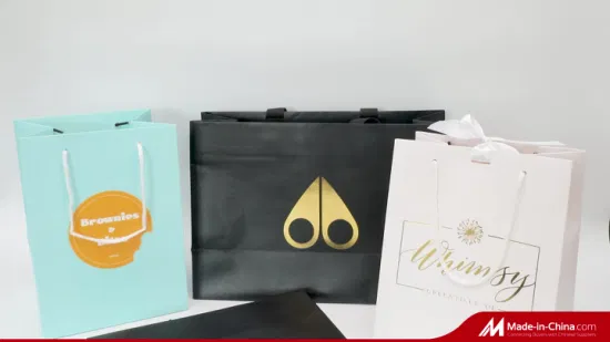 Saco de presente de papel para compras de joias impressas personalizadas Saco de papel para presente de luxo com bronzeamento de logotipo